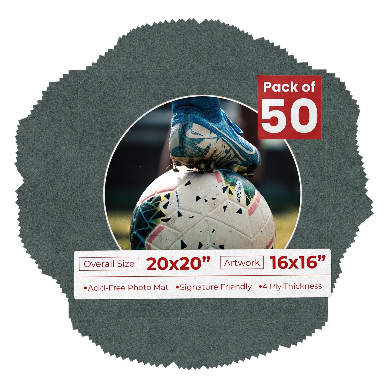 Dark Grey Suede Mat Board for 20x20 Frames - Circle Opening for 16x16 Photos